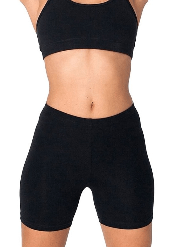 Slim elastic women's high-waisted fitness shorts in black for comfortable workouts, styled with a secure elastic waistband.
